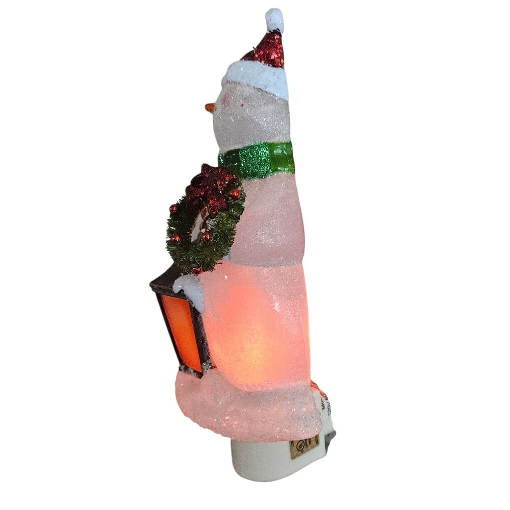 Christmas‎ Snowman Night Light Plug In Lantern Wreath Festive Holiday Decor